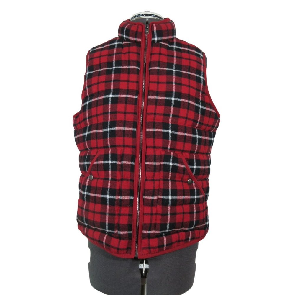 A New Day plaid red flannel full zip puffer vest L